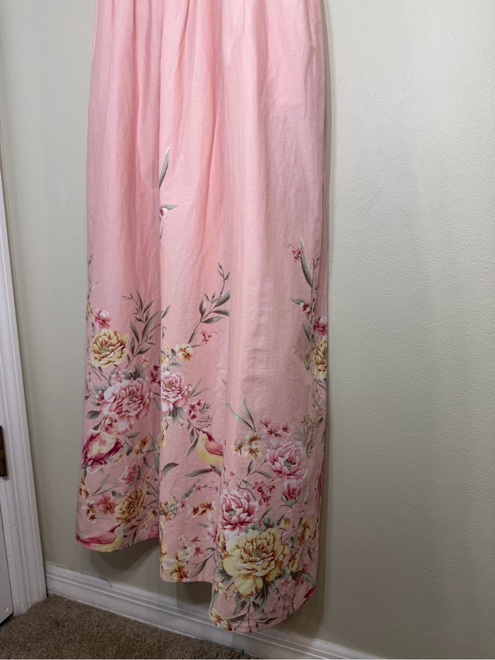 Joie Pink Floral Bird Maxi Dress M Tie Smocked Cottagecore - Picture 3 of 6